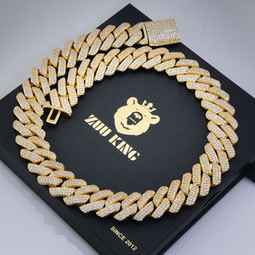 19mm 3-row Iced Prong Cuban Chain In 18k Gold ZUU KING